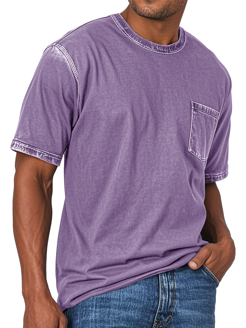 Men's Fashion Retro Washed Round Neck Pocket Short Sleeve T-shirt