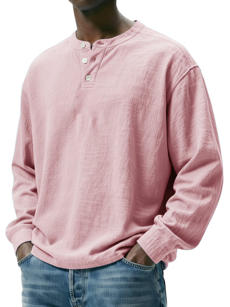 Men's Fashionable Casual Linen Fabric Long-sleeved Henley Shirt