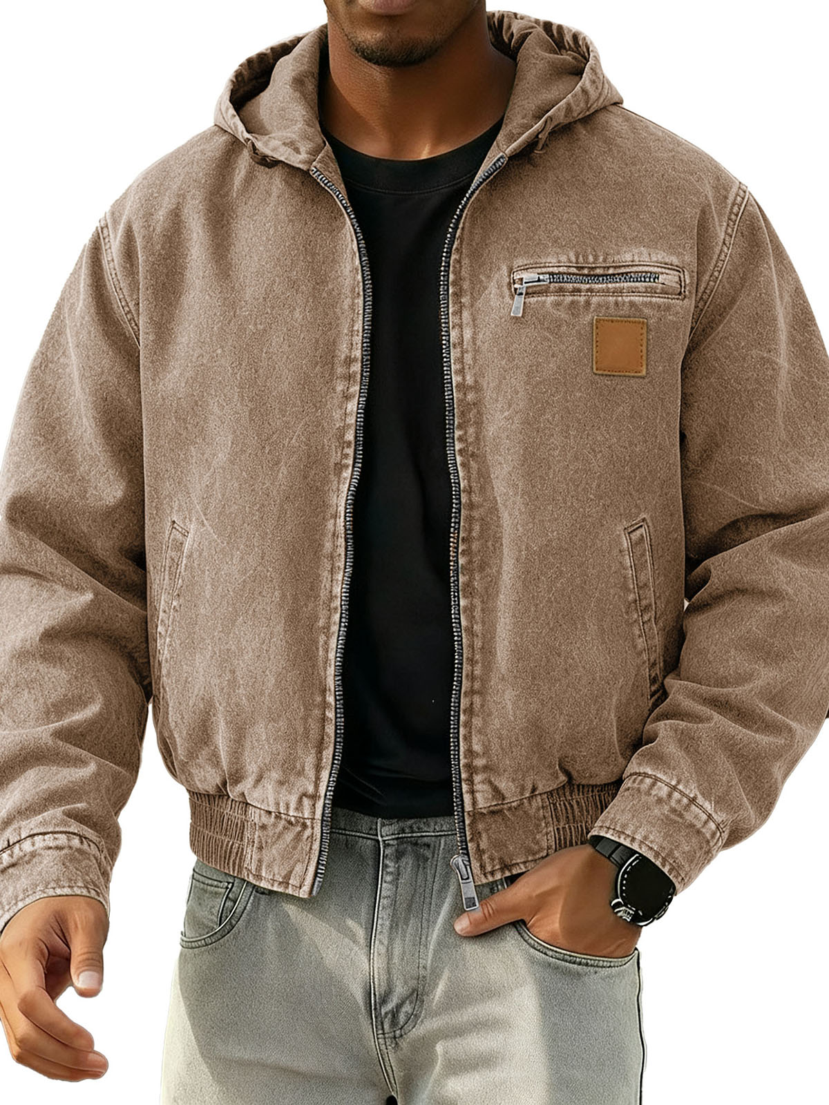 Men's Stylish Retro Long-sleeved Hooded Motorcycle Jacket