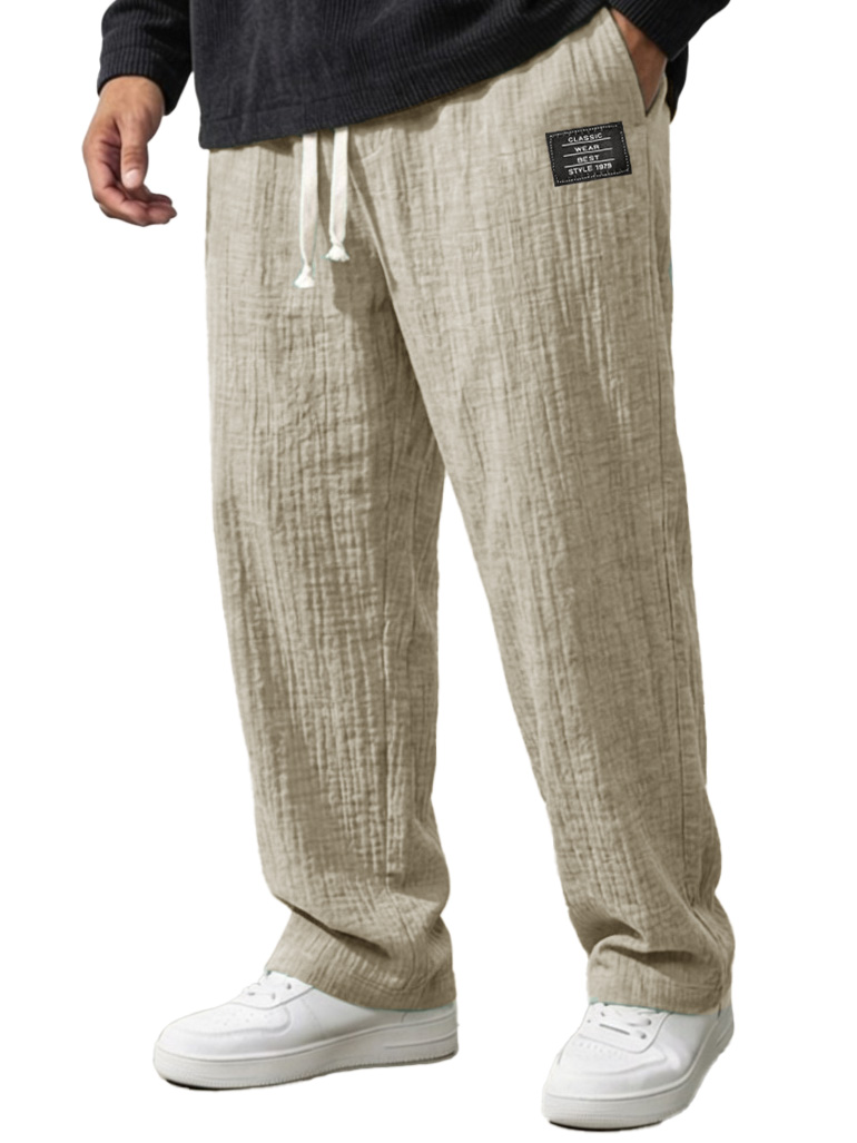 Men's Fashionable Casual Bubble-Crinkled Fabric Loose-Fit Pocket Trousers
