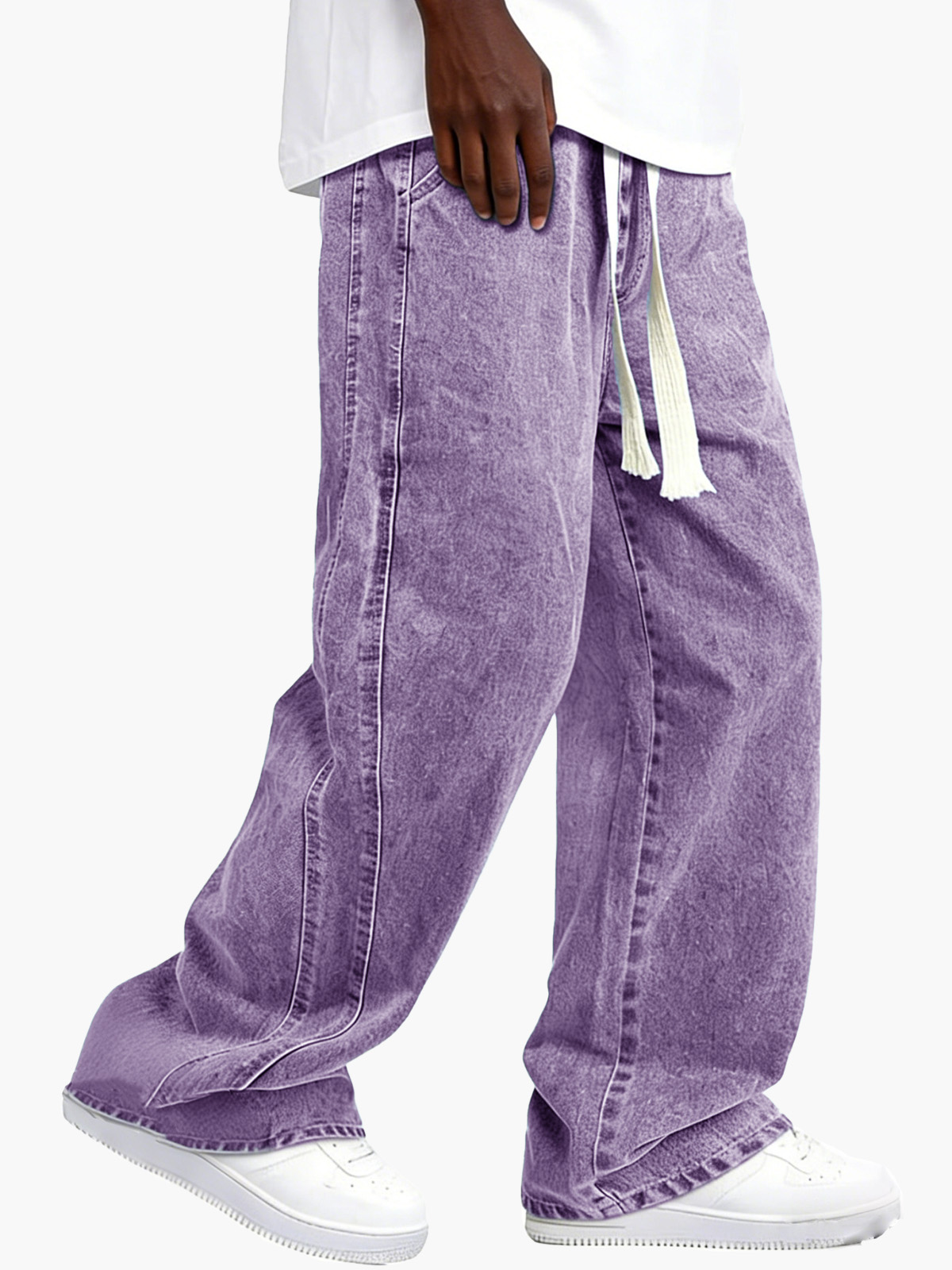 Men's Retro Distressed Elastic Waist Drawstring Loose Pocket Pants