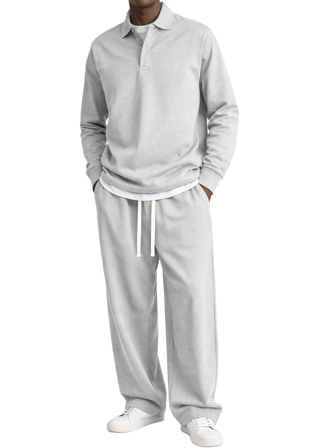 Men's Comfortable Polo Shirt And Trousers Two-piece Set With Concealed Placket Design
