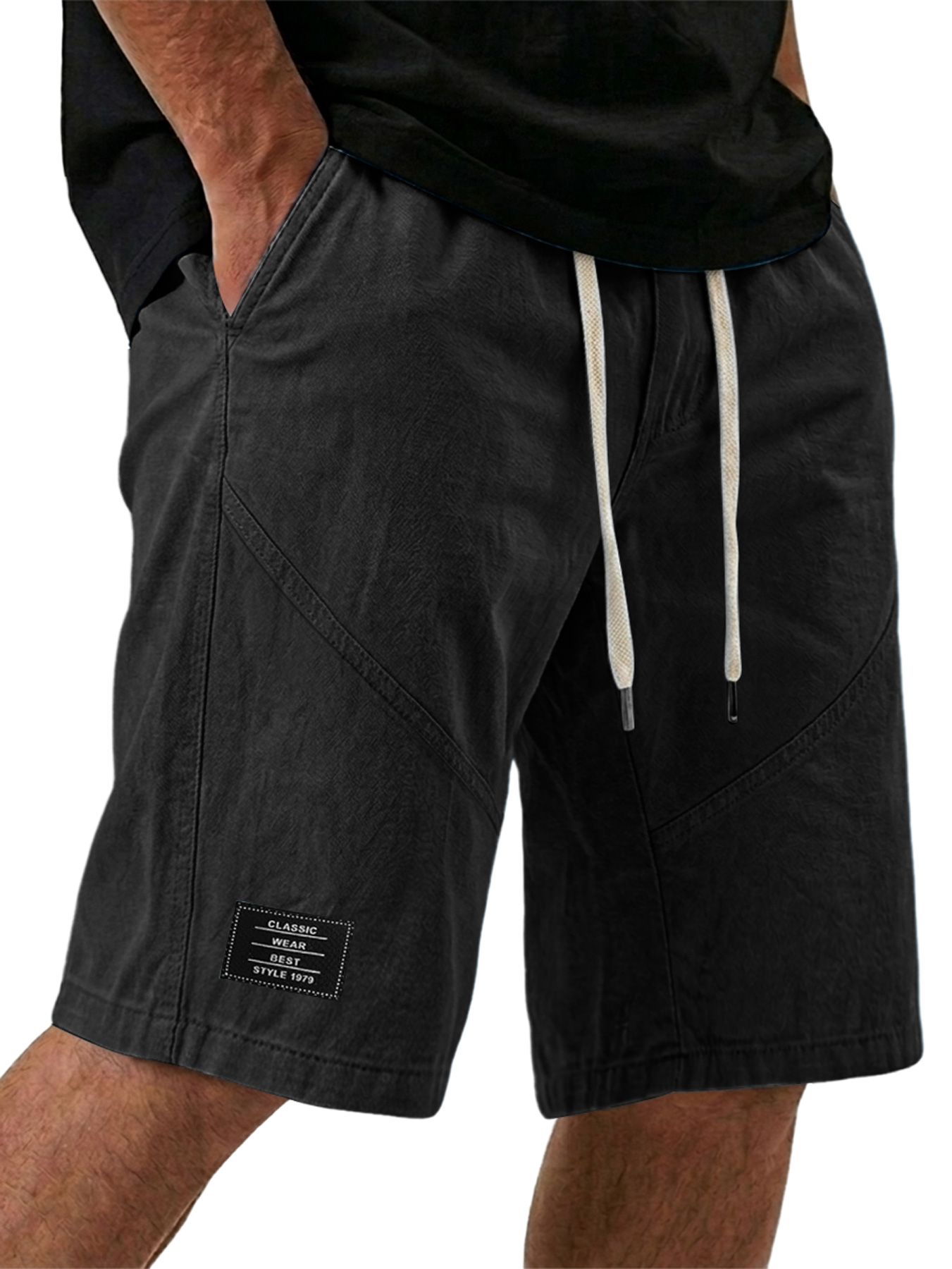 Men's Embroidered Logo Elastic Waist Casual Cargo Shorts