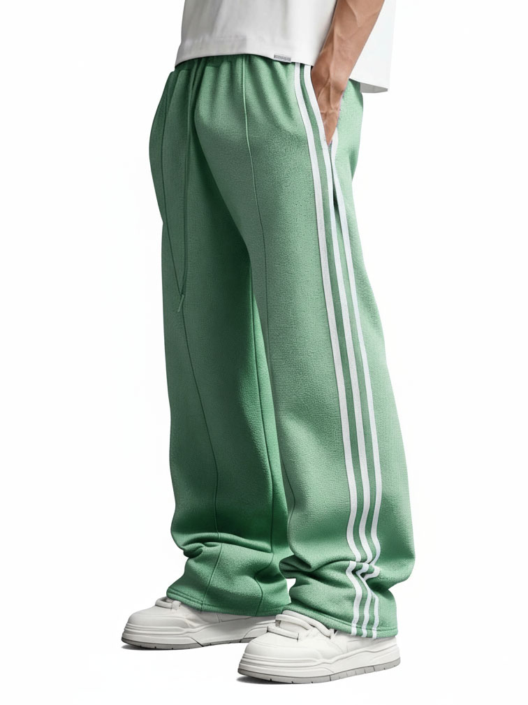 Men's Fashion Retro Striped Patchwork Loose Drawstring Belt Pocket Trousers
