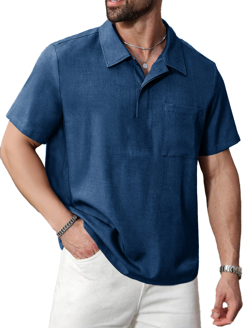 Men's Daily Casual Limna Fabric Pocket Lapel Polo Shirt