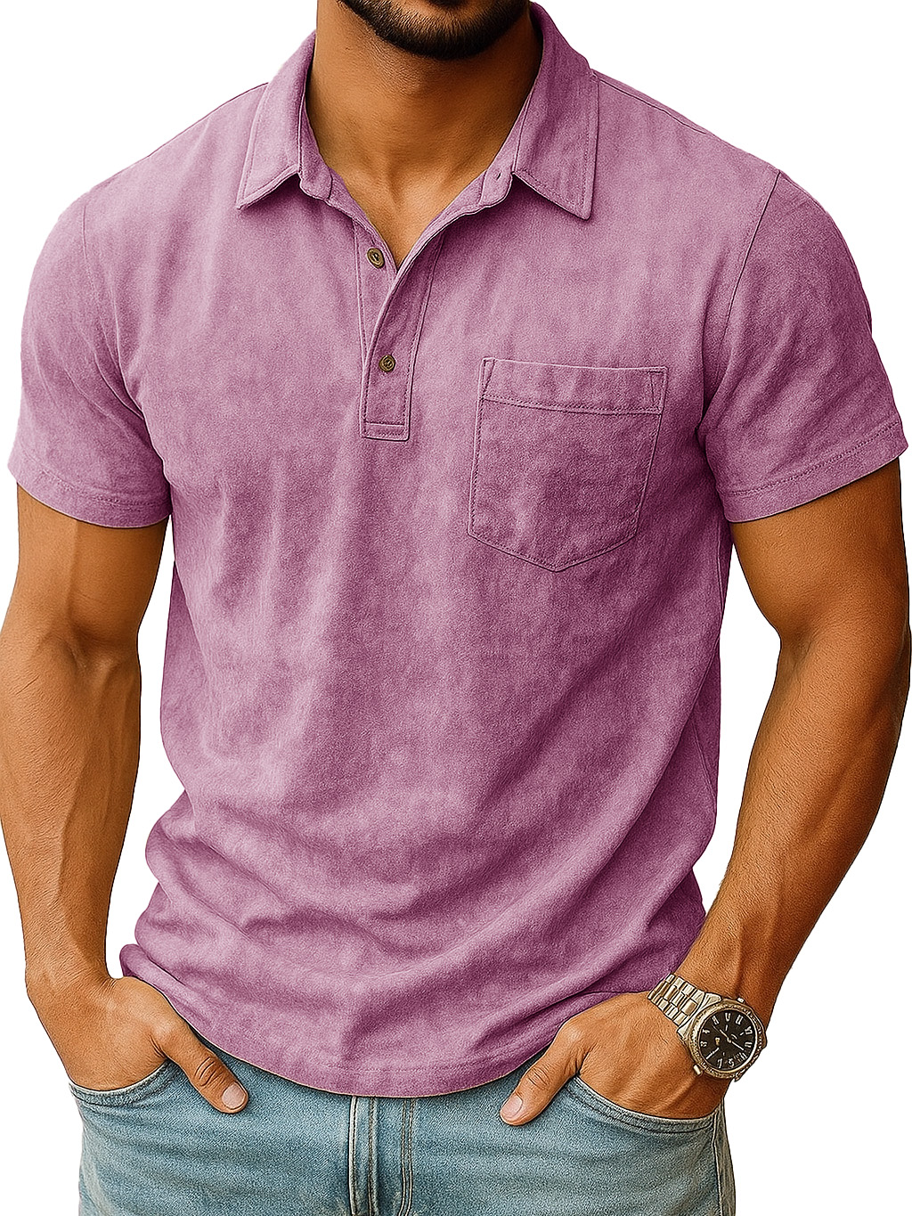 Men's Retro Outdoor Distressed Lapel Short-sleeved Pocket Polo Shirt