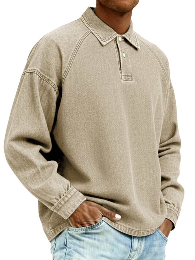Men's Retro Distressed Fashion Raglan Collared Polo Shirt