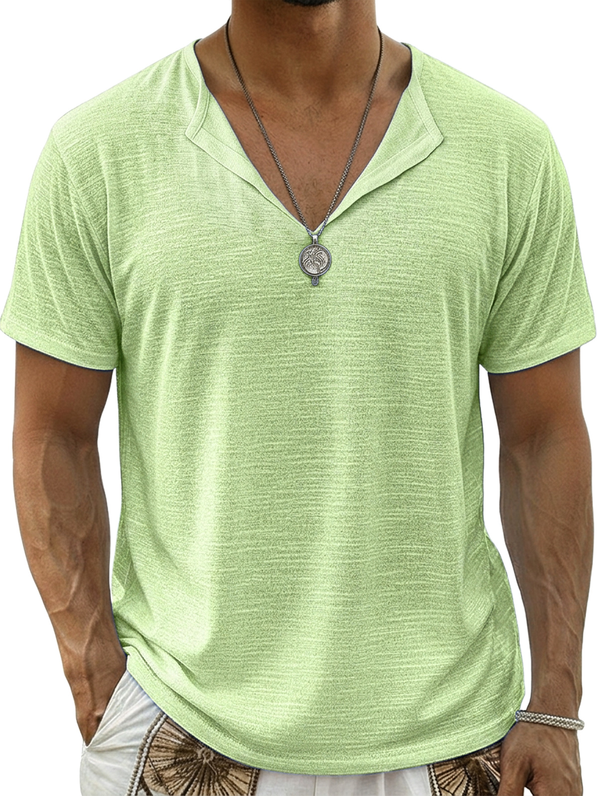 Men's Comfortable Cotton Linen V-Neck Casual Short-Sleeve T-Shirt