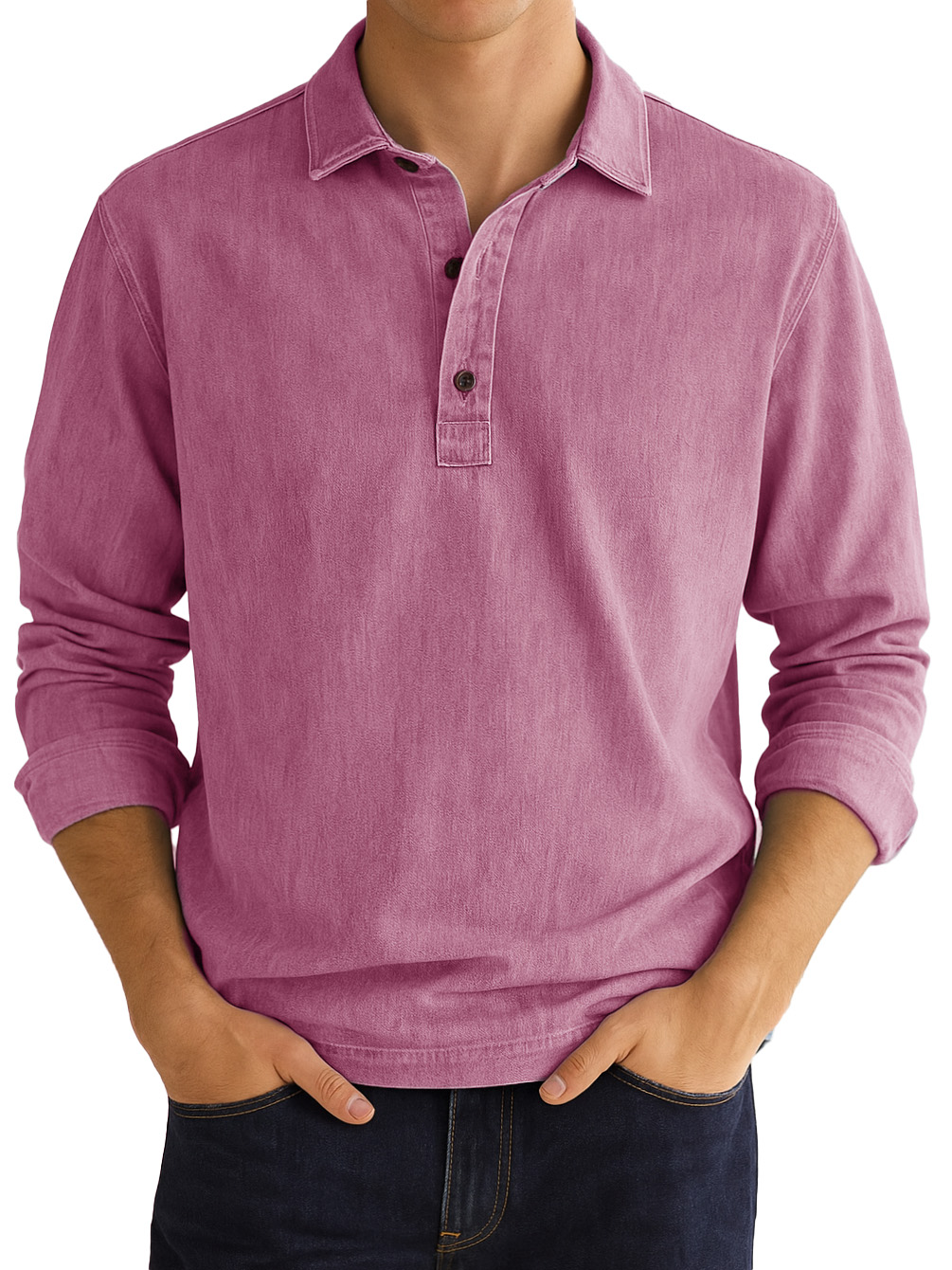 Men's Stylish Vintage Distressed Lapel Long-sleeved Polo Shirt