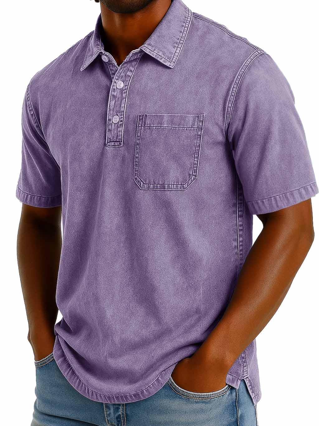 Men's Fashion Casual Retro Washed Short-sleeved Lapel Pocket Polo Shirt