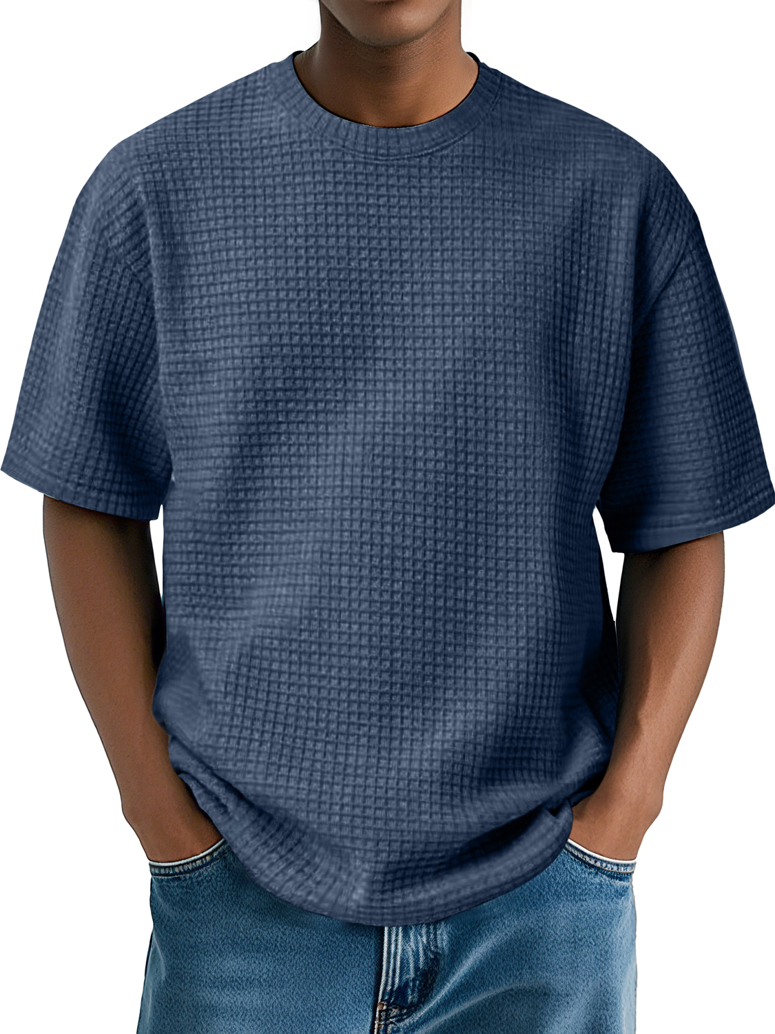 Men's Daily Round Neck Waffle Casual Comfort Short Sleeve T-Shirt