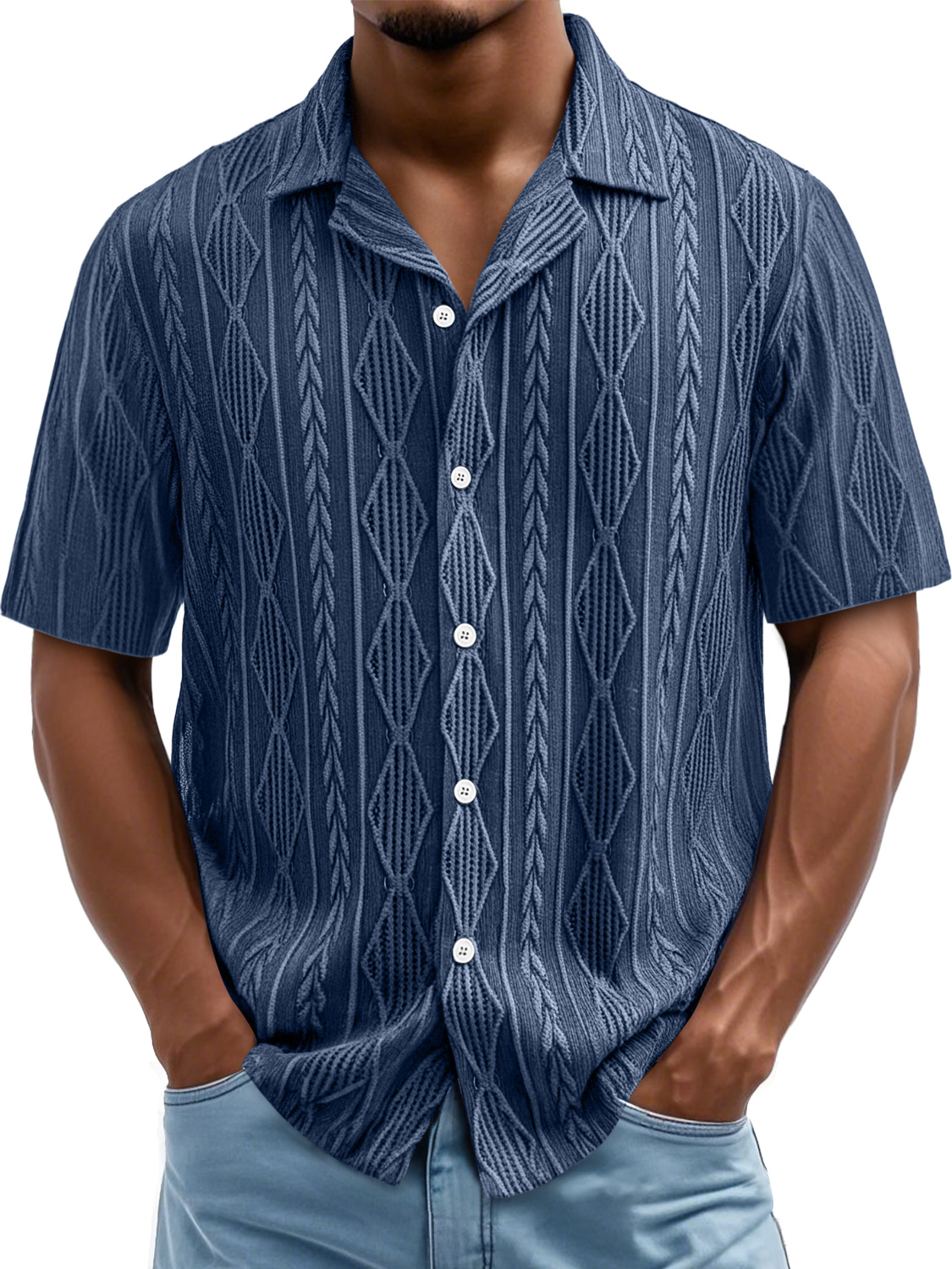 Men's Daily Casual Texture Lapel Comfortable Short-sleeved Shirt
