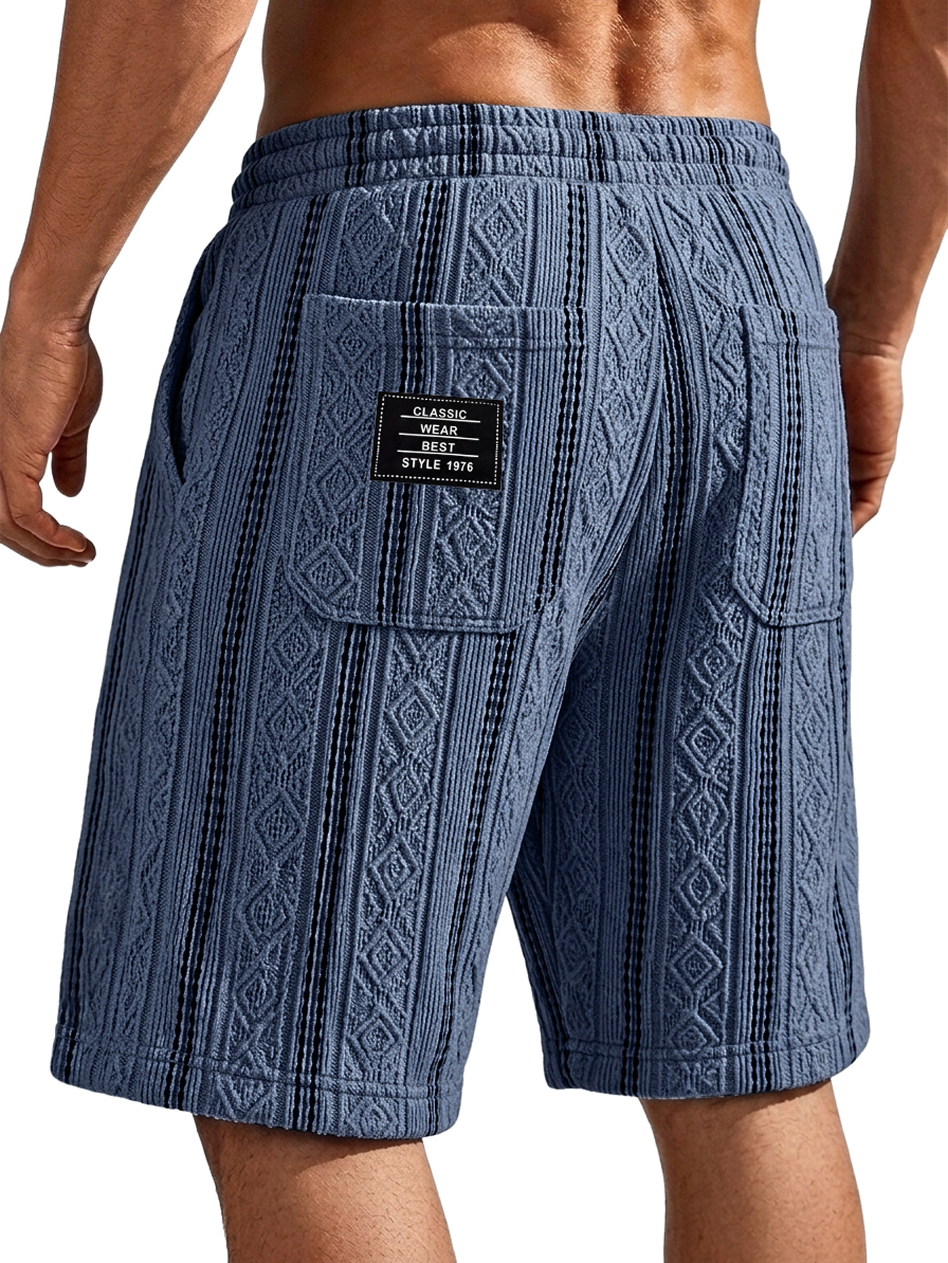 Men's Textured Jacquard Casual Shorts with Embroidered Logo Pocket