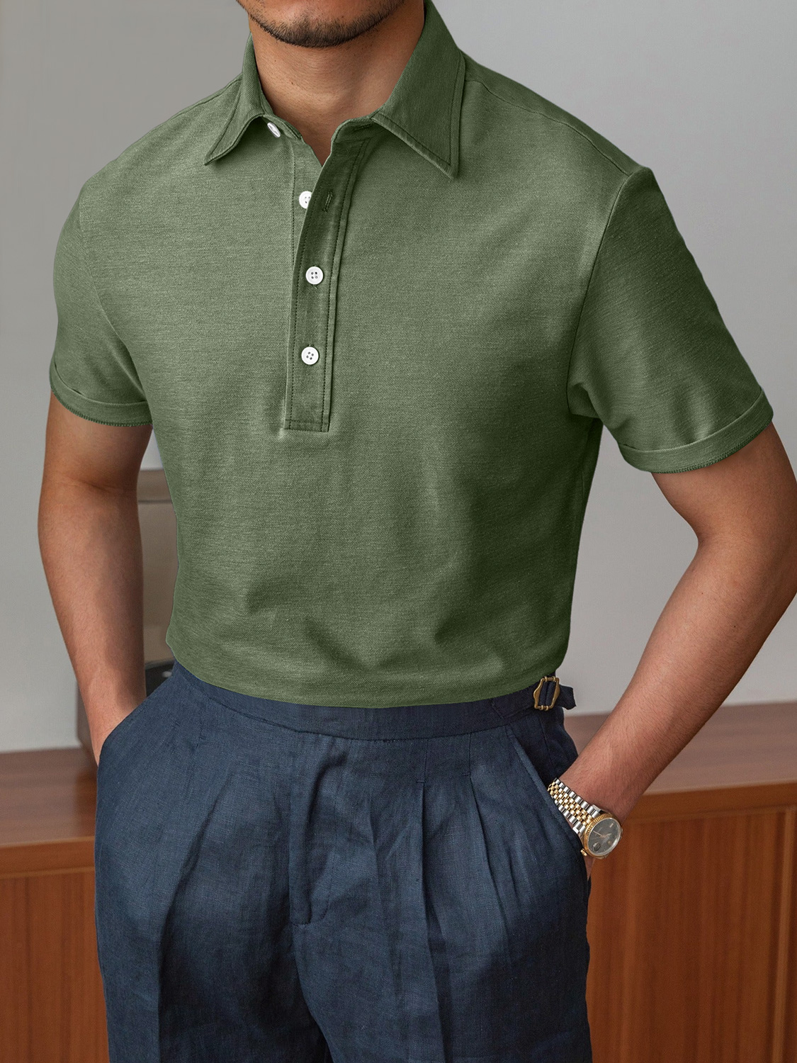 Men's Fashion Lapel Button Casual Solid Color Short Sleeve POLO Shirt