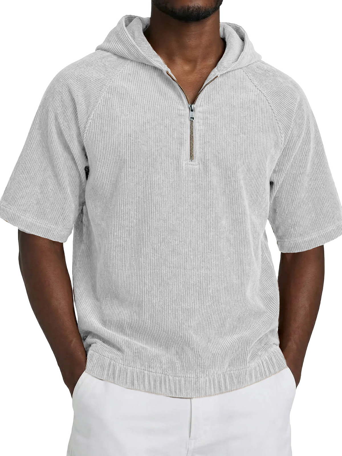 Men's Fashionable Casual Retro Hooded Short-Sleeve Zipper T-Shirt