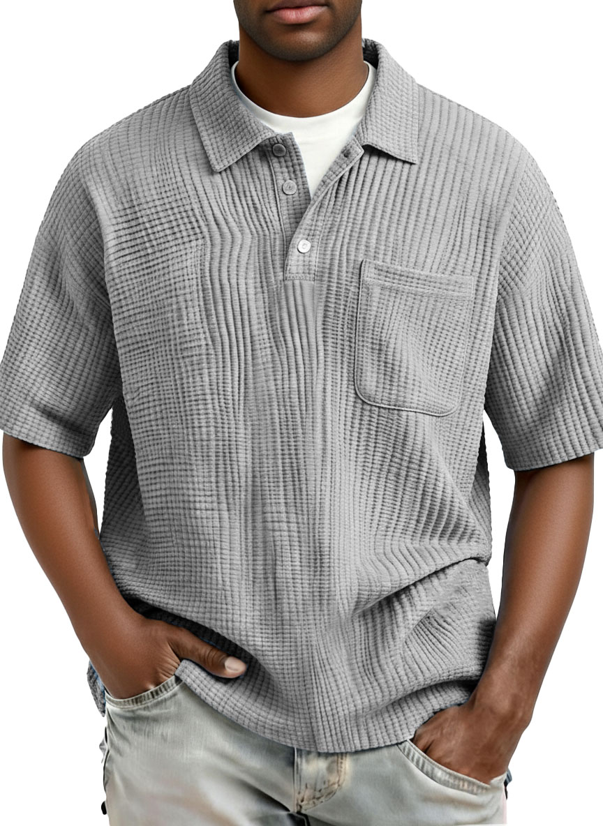 Men's Fashion Casual Pleated Fabric Short-Sleeve Polo Shirt