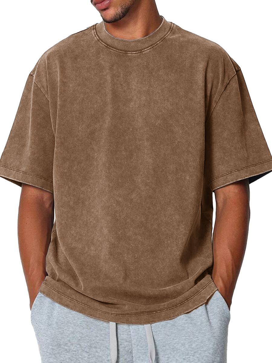 Men's Fashion Casual Retro Distressed Pure Cotton Round Neck Short-sleeved T-shirt