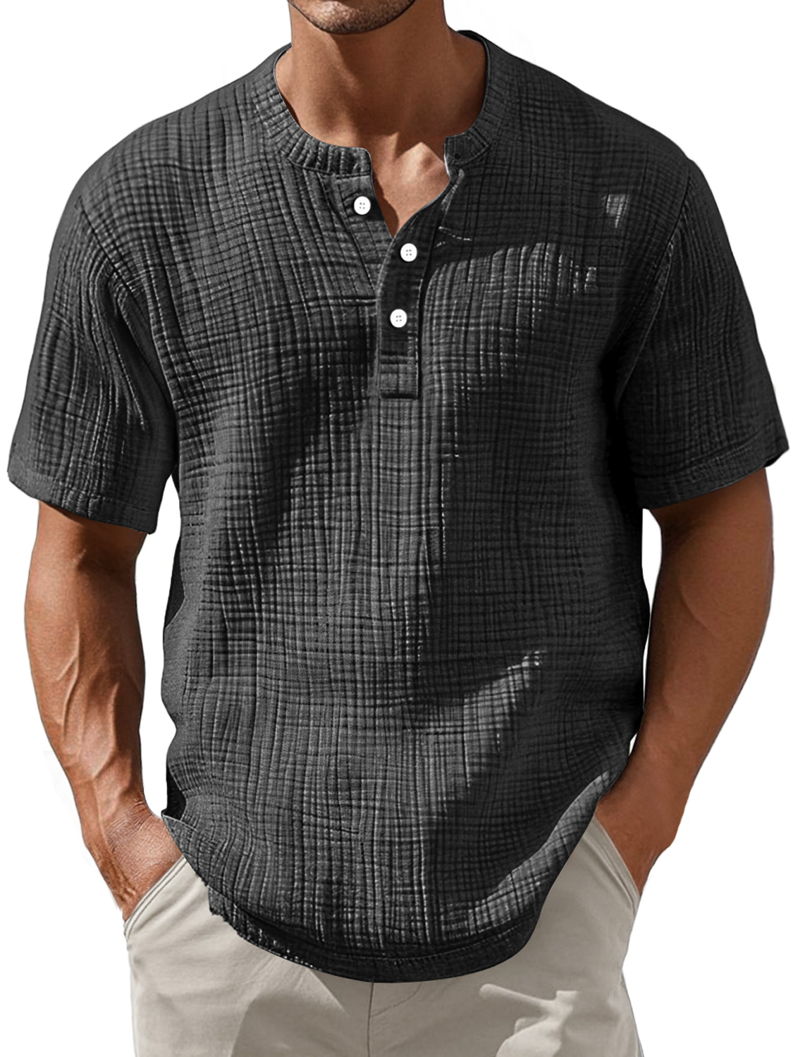 Men's Daily Pleated Casual Comfort Short Sleeve Henley Shirt