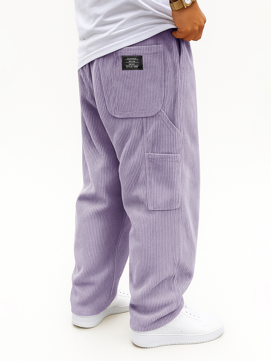 Men's Fashion Casual Outdoor Workwear Pocket Corduroy Fabric Drawstring Loose Trousers