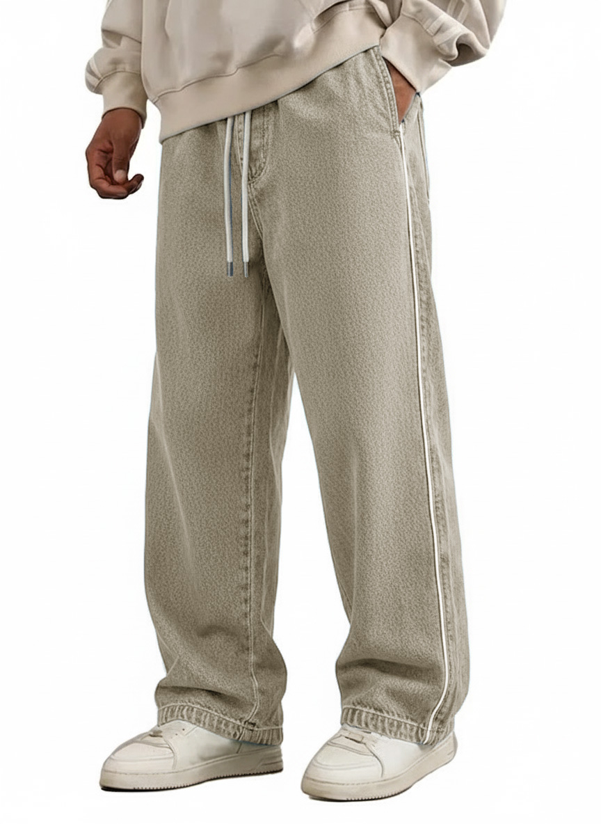 Men's Wear Retro Fashion Vintage Loose Pockets Elastic Waist Tether Pants