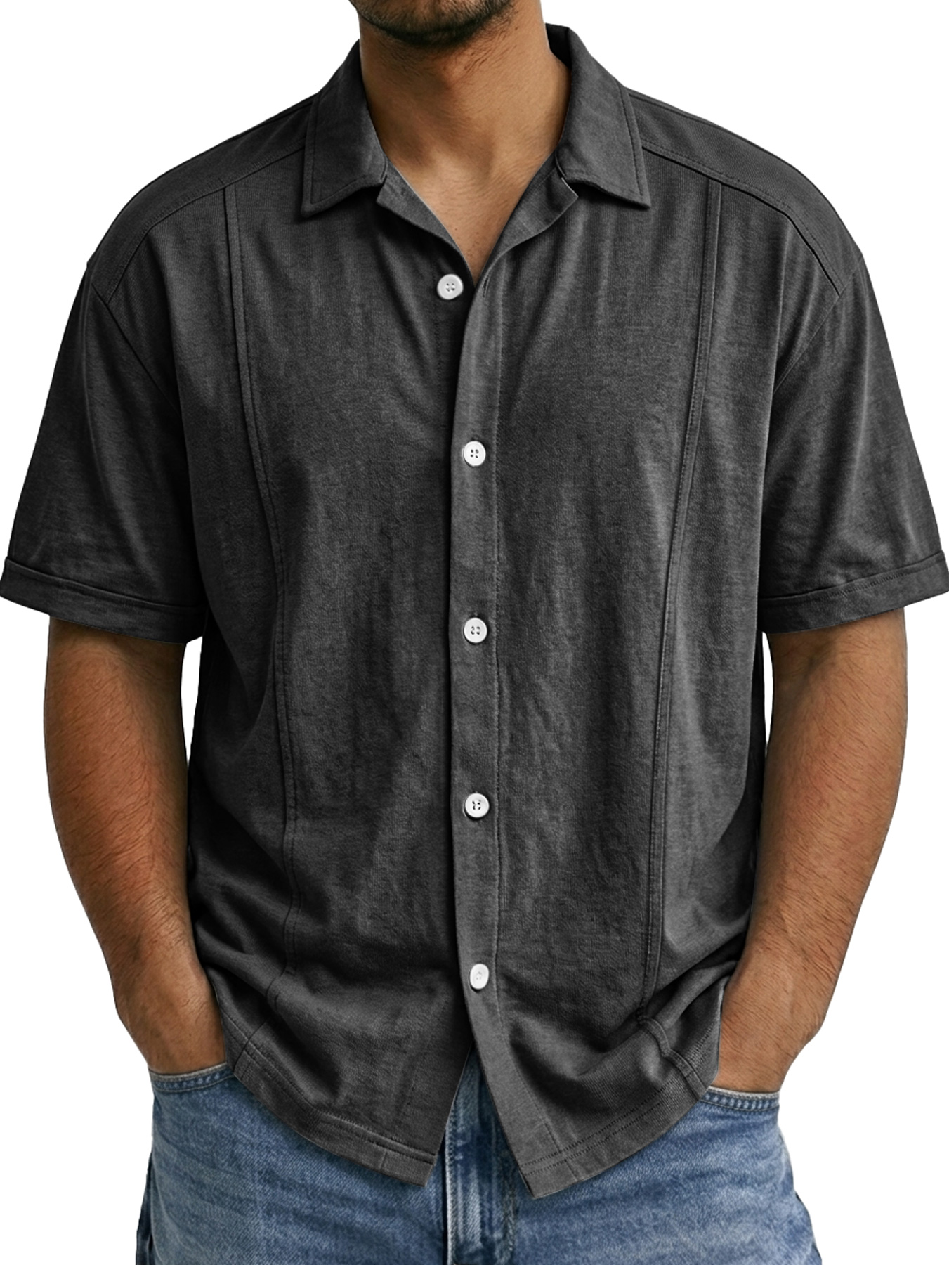 Men's Deconstructed Design Collared Casual Comfortable Short-sleeved Shirt