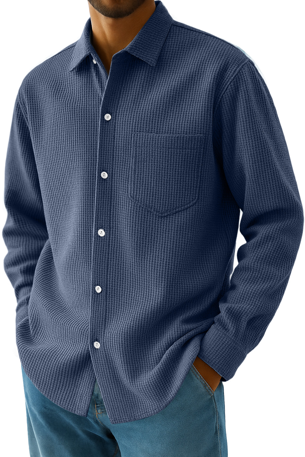 Men's Everyday Waffle Casual Pocket Long Sleeve Shirt