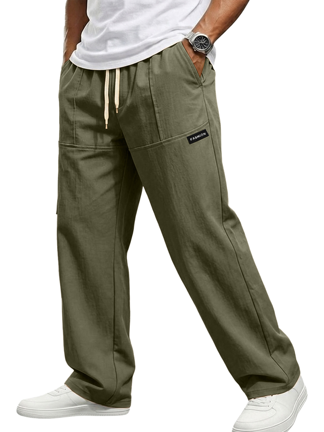 Men's Casual Comfortable Straight Leg Elastic Waist Loose Trousers
