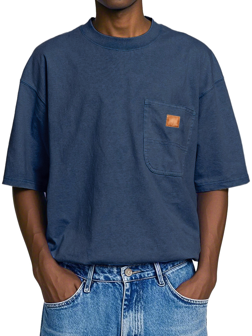 Men's Retro Round Neck Pocket Casual Workwear Short Sleeve T-Shirt