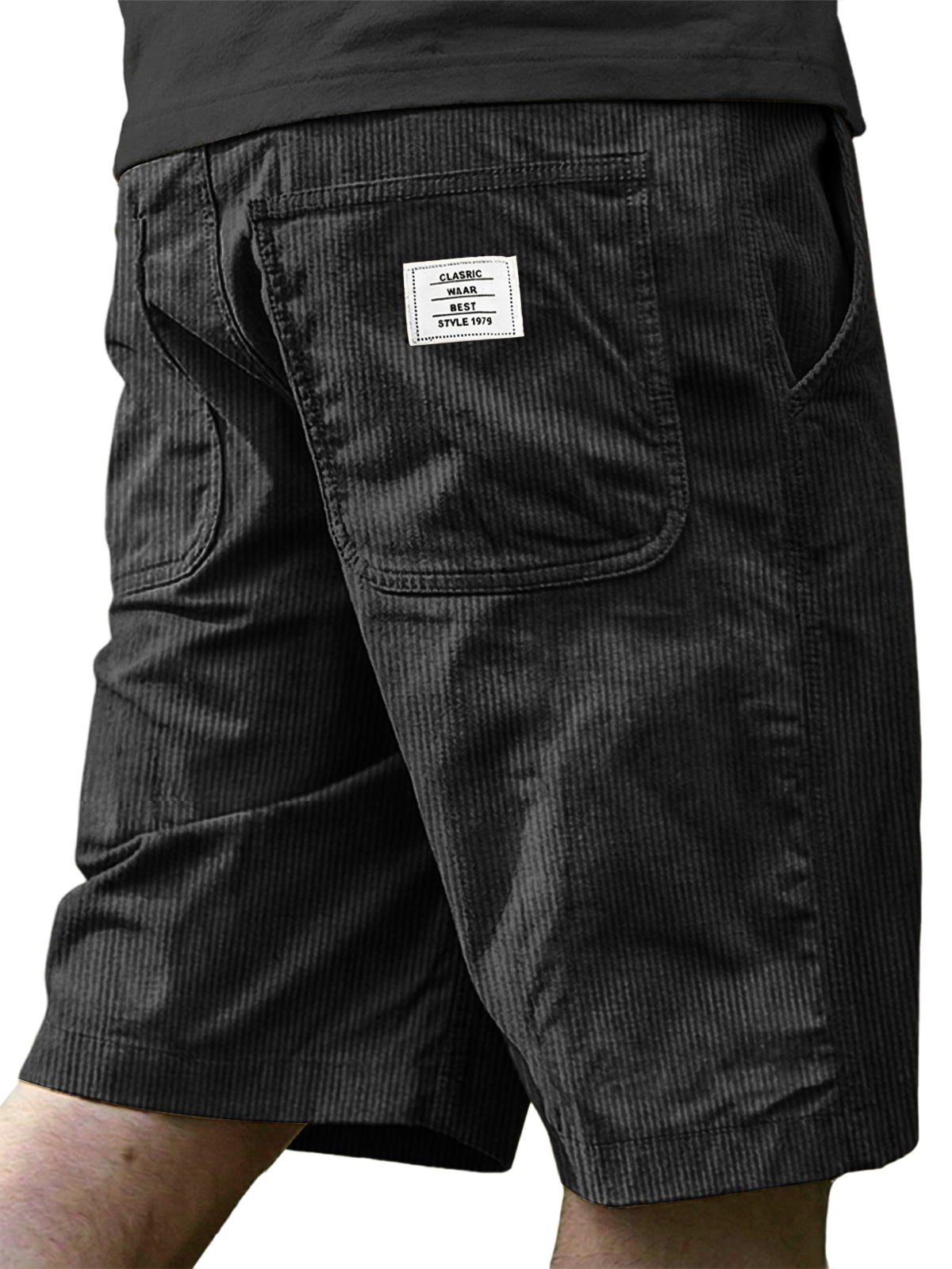 Men's Retro Corduroy Embroidered Logo Casual Shorts