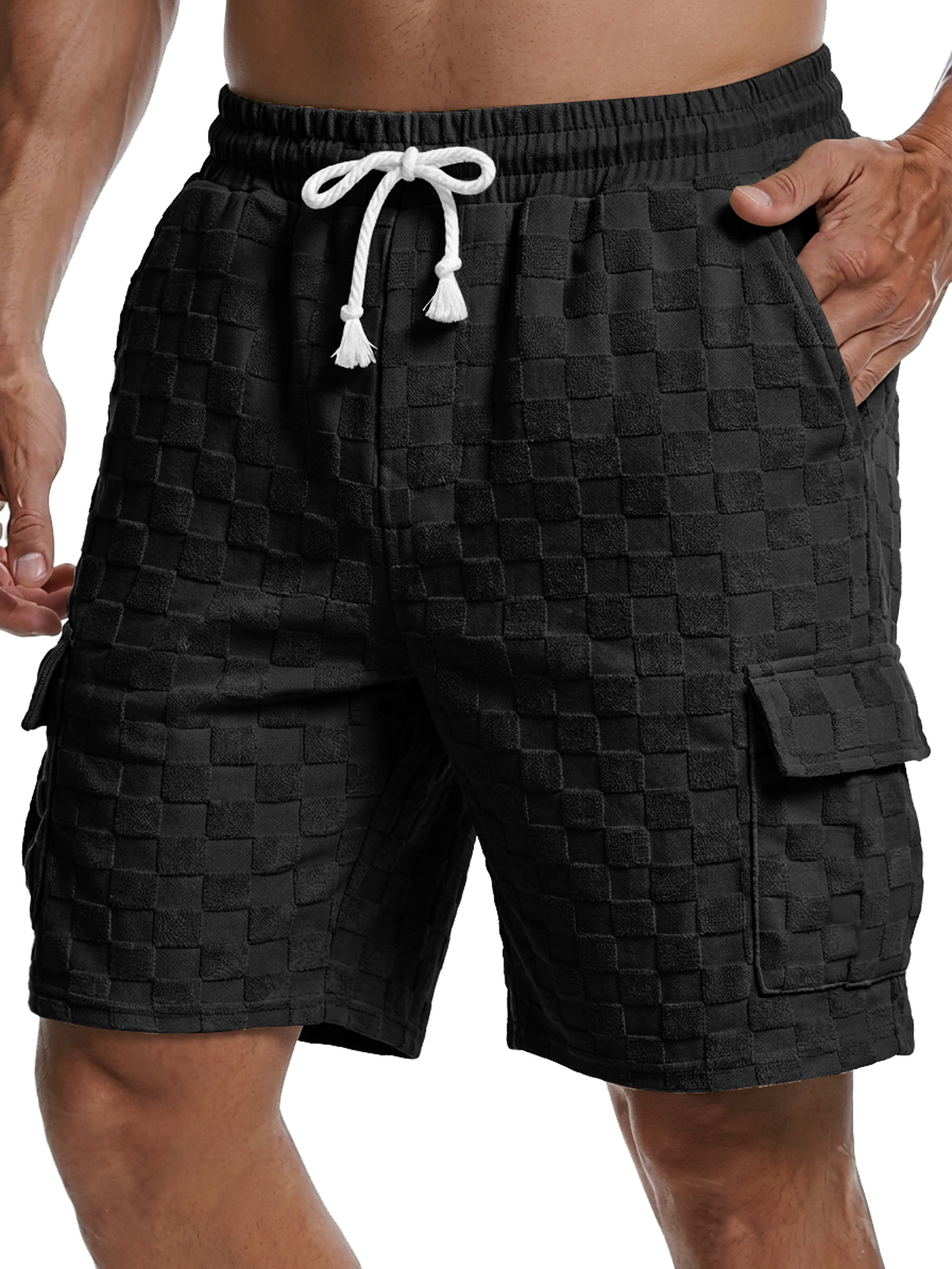 Men's Casual Checkered Jacquard Multi-Pocket Comfortable Shorts