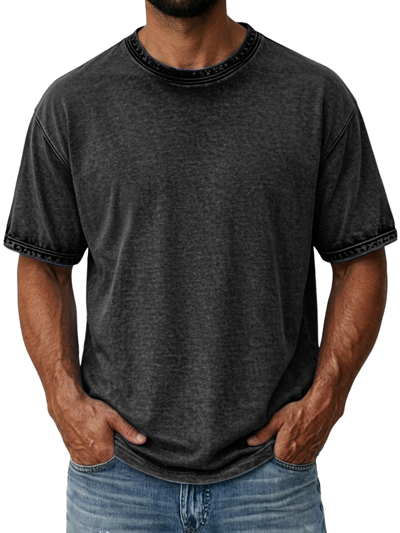 Men's Retro Distressed Pure Cotton Washed Casual Short-Sleeve T-Shirt