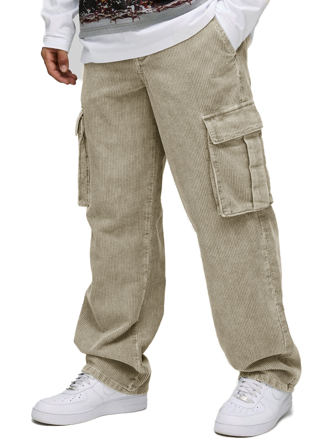 Men's Stylish Retro Corduroy Cargo Pocket Loose Elastic Waist Trousers