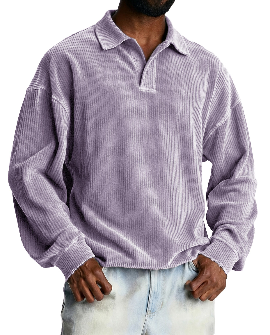Men's Fashionable Retro Striped Fabric Loose-Fit Collar Polo Shirt