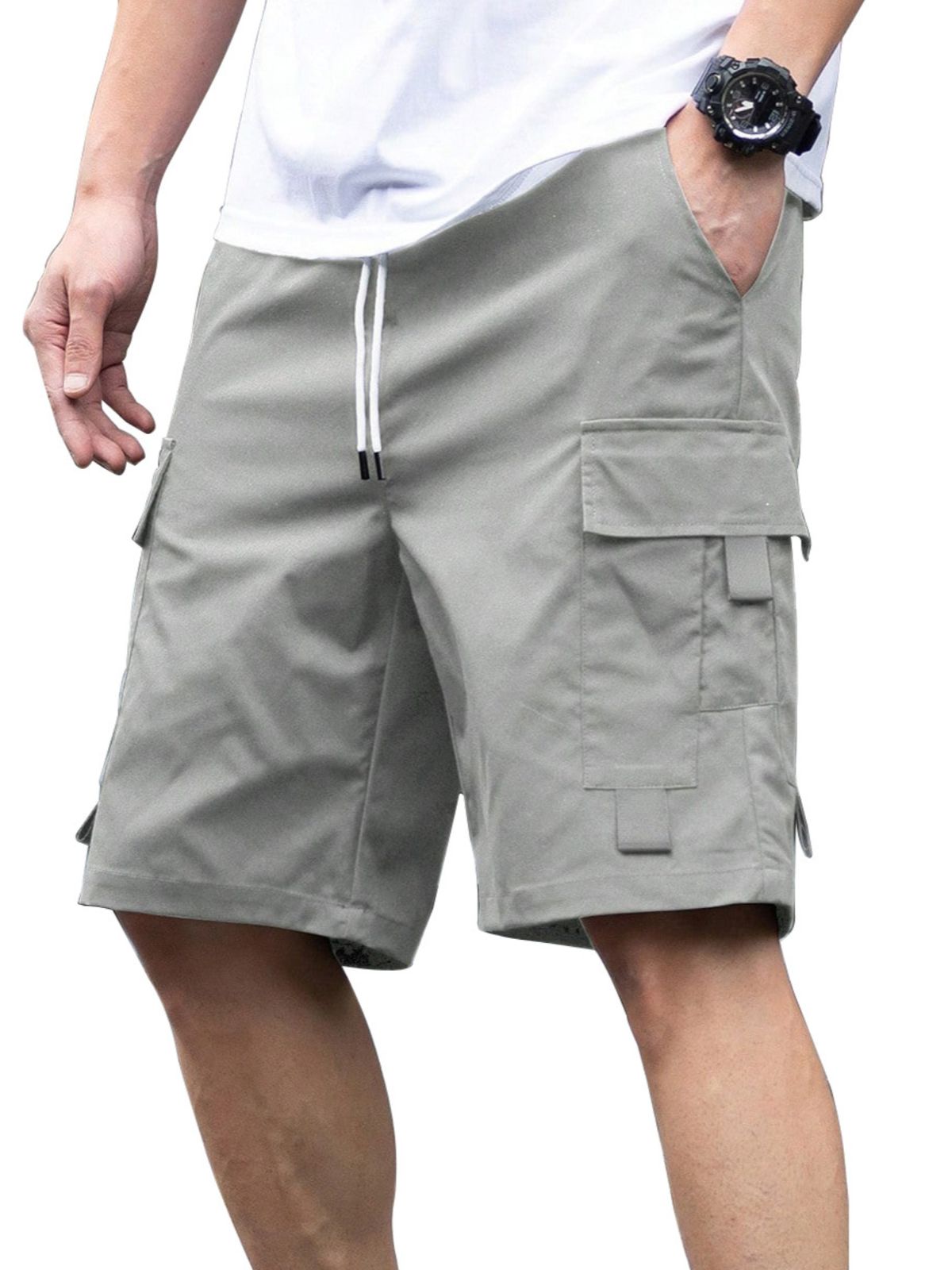 Men's Solid Color Multi-pocket Cargo Casual Shorts