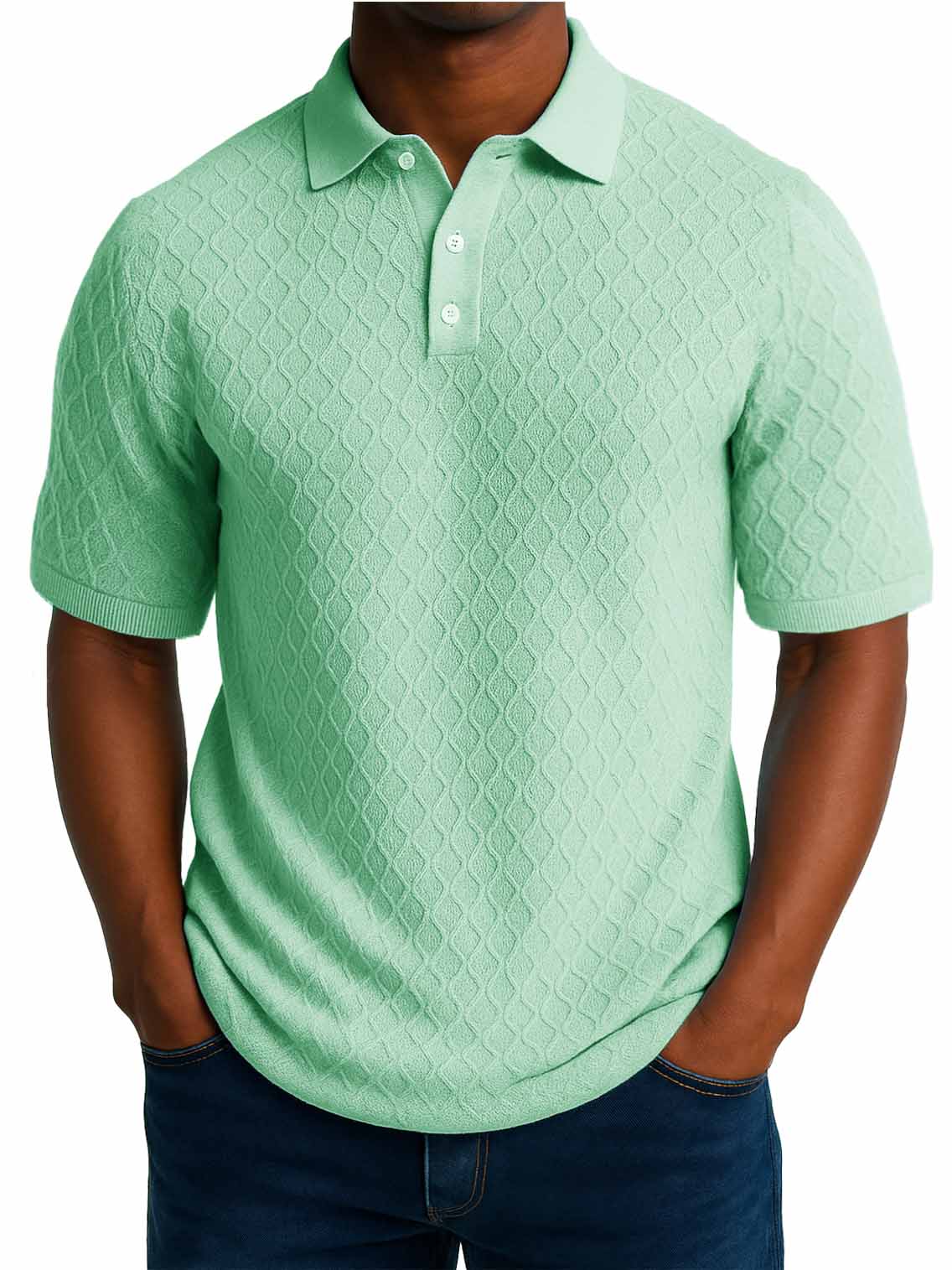 Men's Fashion Daily Casual Jacquard Fabric Short-sleeved Lapel Polo Shirt