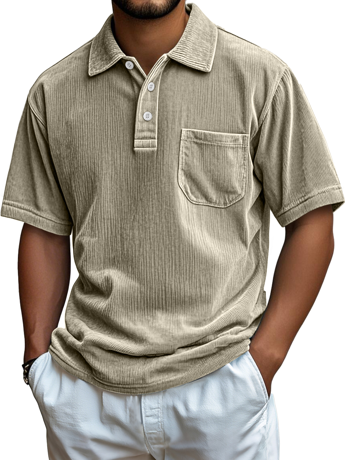 Men's Everyday Corduroy Pocket Casual Comfortable Short-sleeved Polo Shirt