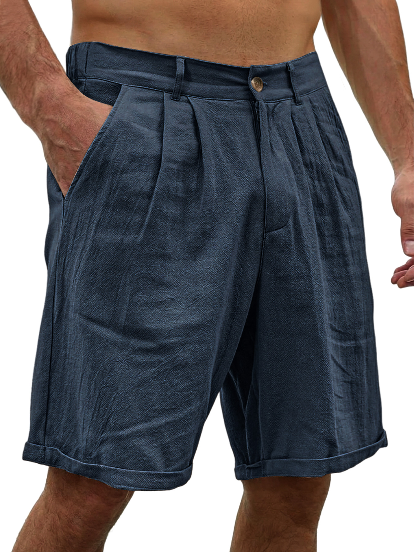 Men's Basic Cotton And Linen Button Casual Comfortable Shorts