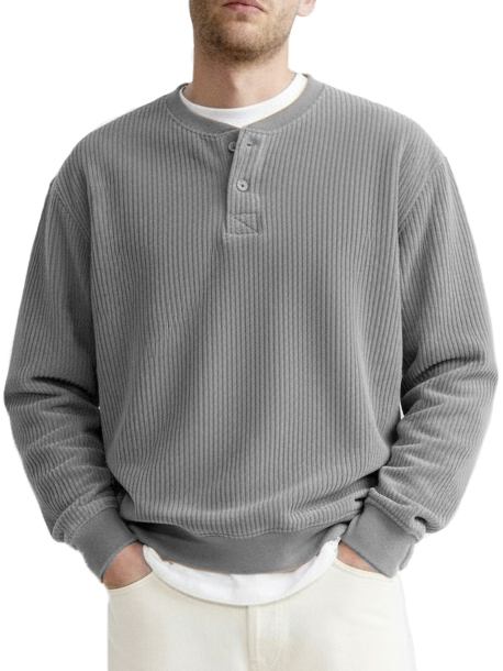 Men's Fashionable Casual Two-Piece Ribbed Fabric Long-Sleeved Henley Shirt