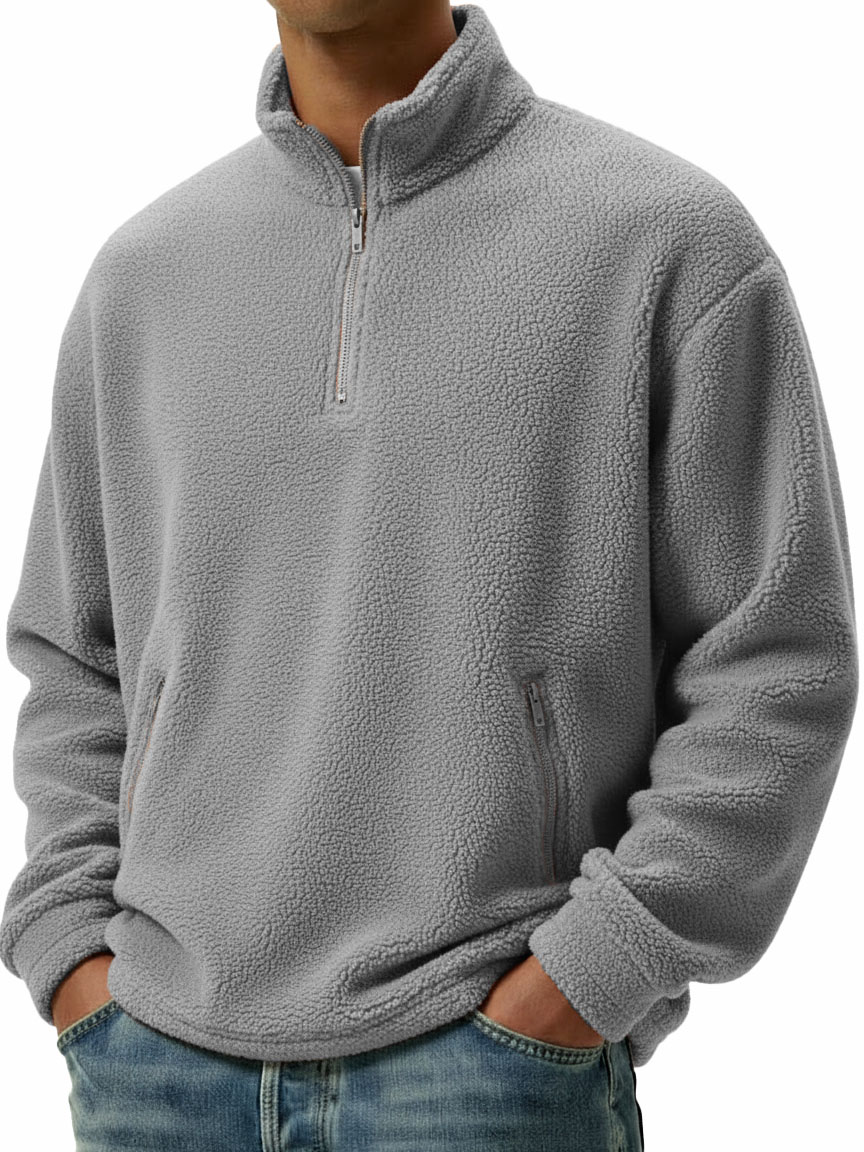 Men's Clothing Fashionable Casual Coral Velvet Fabric Stand-collar Long-sleeved Hoodie