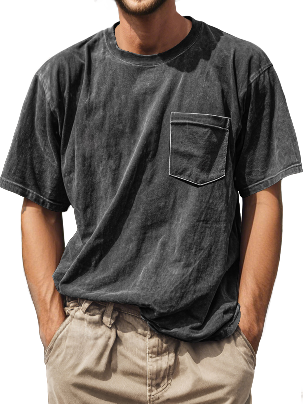 Men's Retro Daily Casual Round Neck Pocket Comfortable Short Sleeve T-shirt