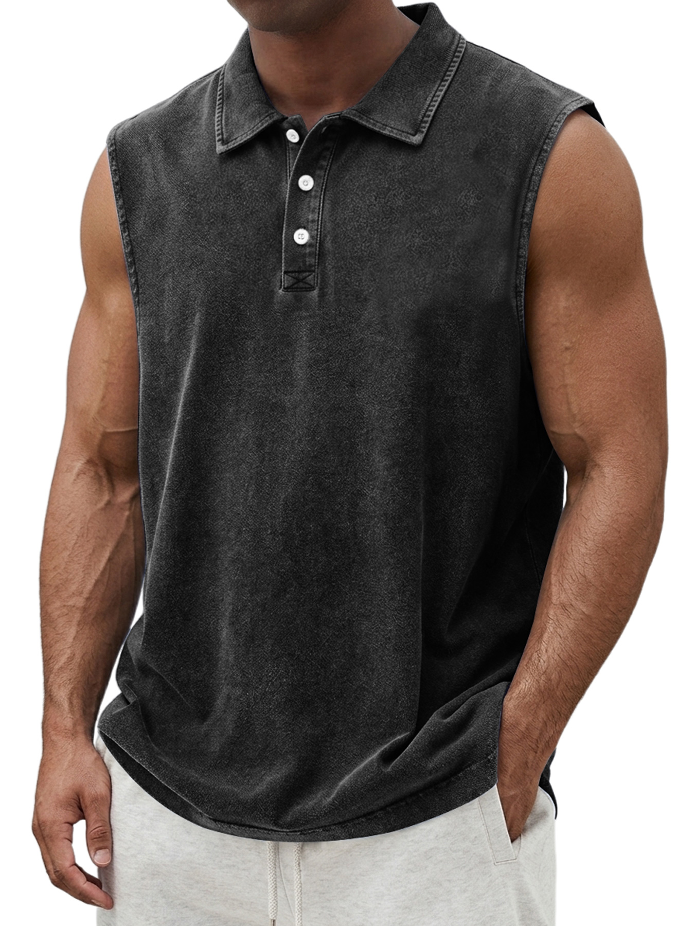 Men's Retro Collar Button Casual Sleeveless Polo Shirt