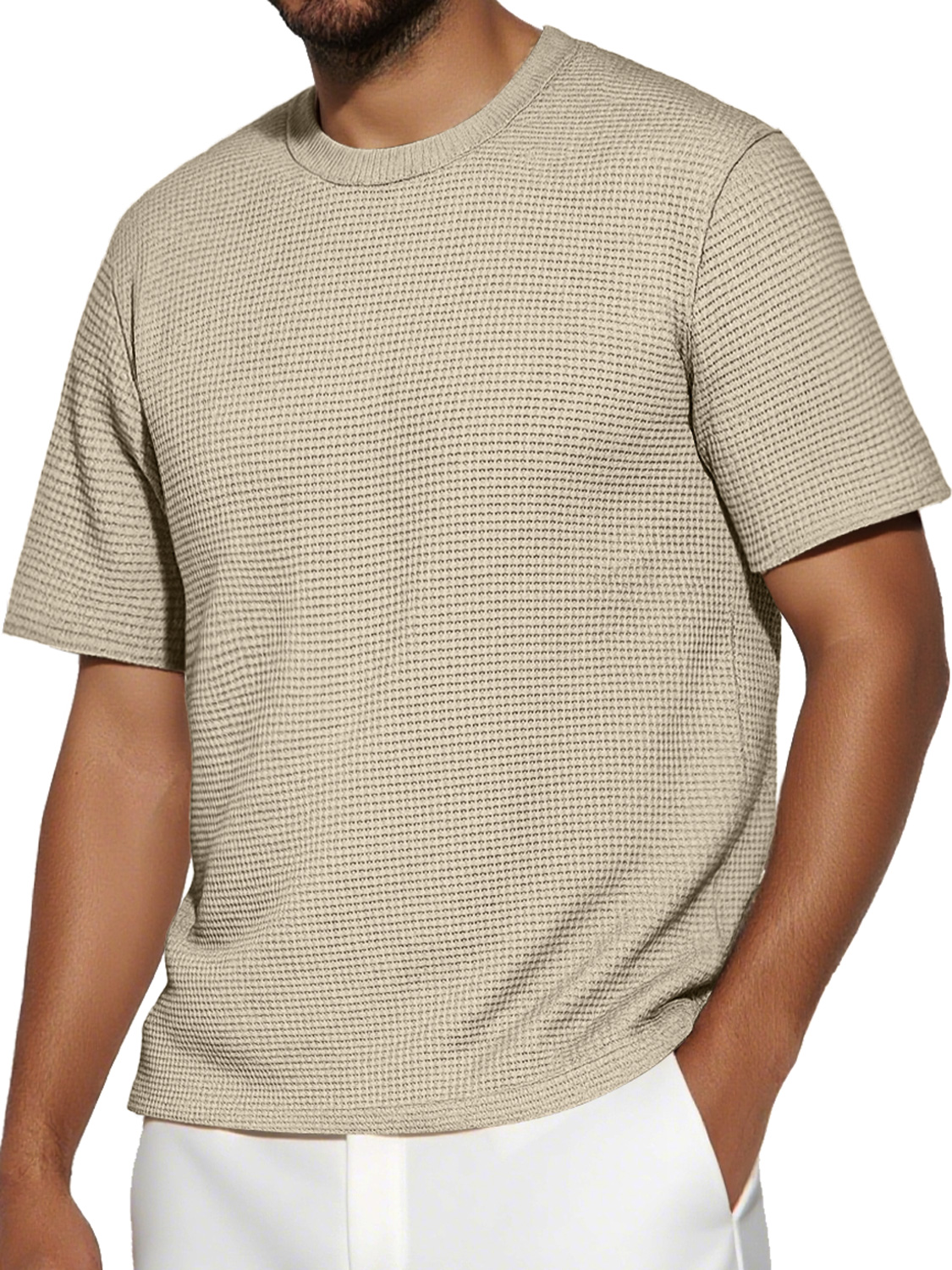 Men's Daily Round Neck Waffle Casual Solid Color Short Sleeve T-Shirt