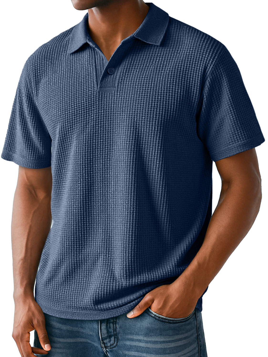 Men's Daily Casual Waffle Lapel Simple Short-sleeved Polo Shirt