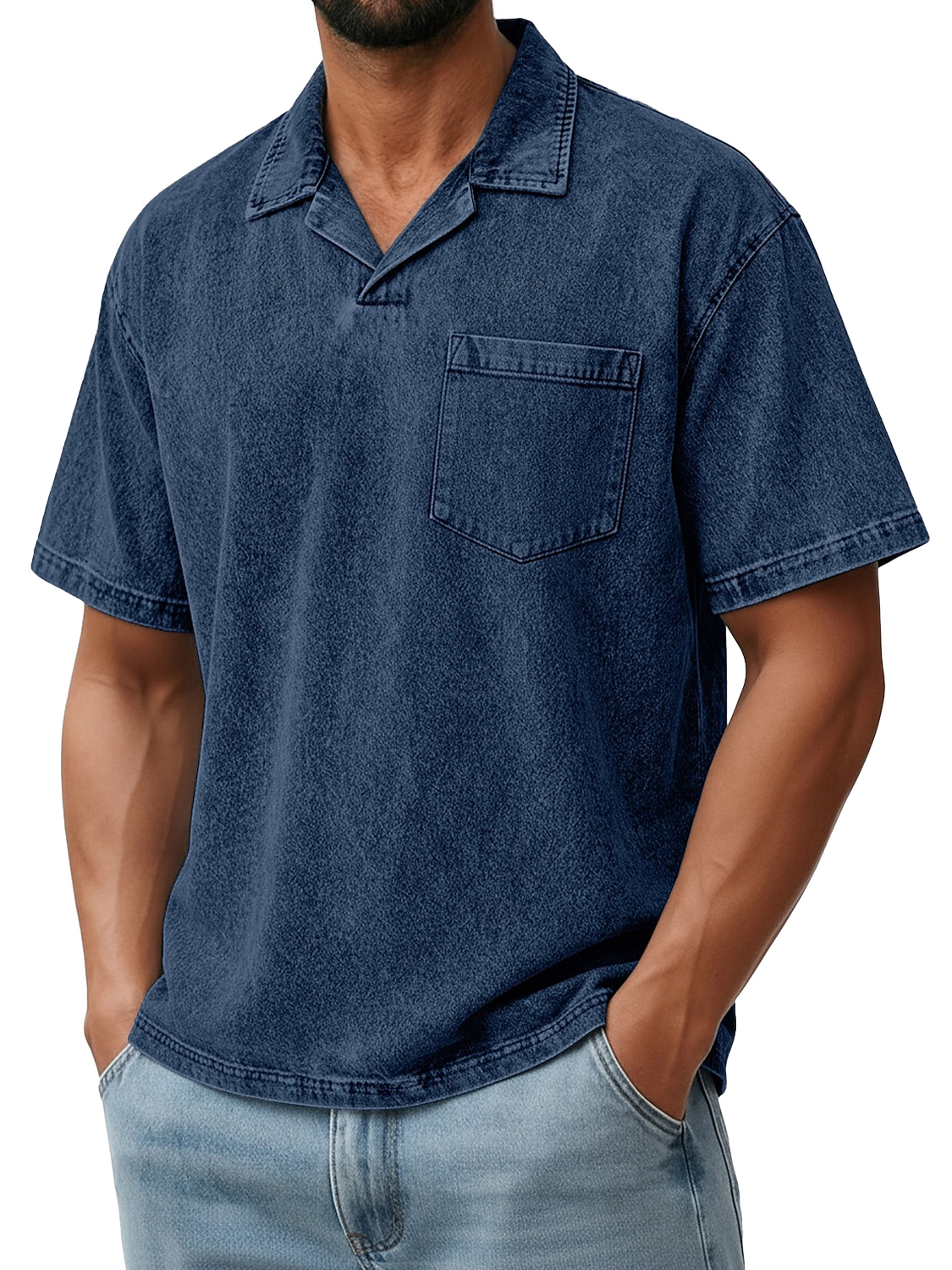 Men's Retro Collared Pocket Casual Short-Sleeve Polo Shirt