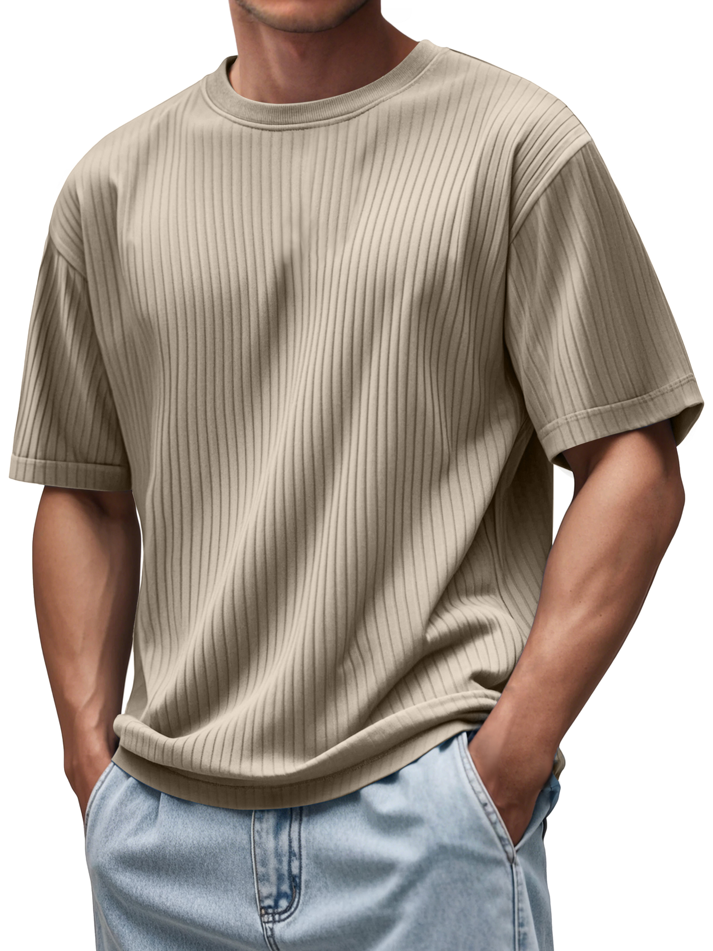 Men's Daily Round Neck Pitted Texture Casual Short-sleeved T-shirt