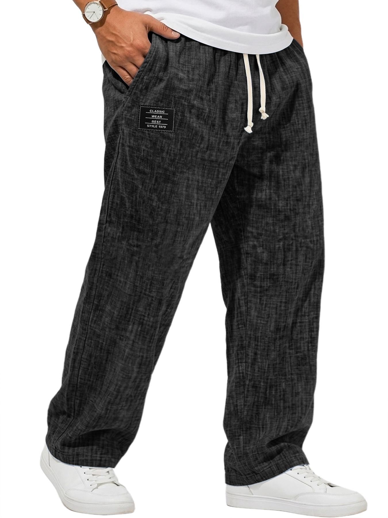 Men's Casual Breathable Embroidered Logo Loose-fitting Trousers