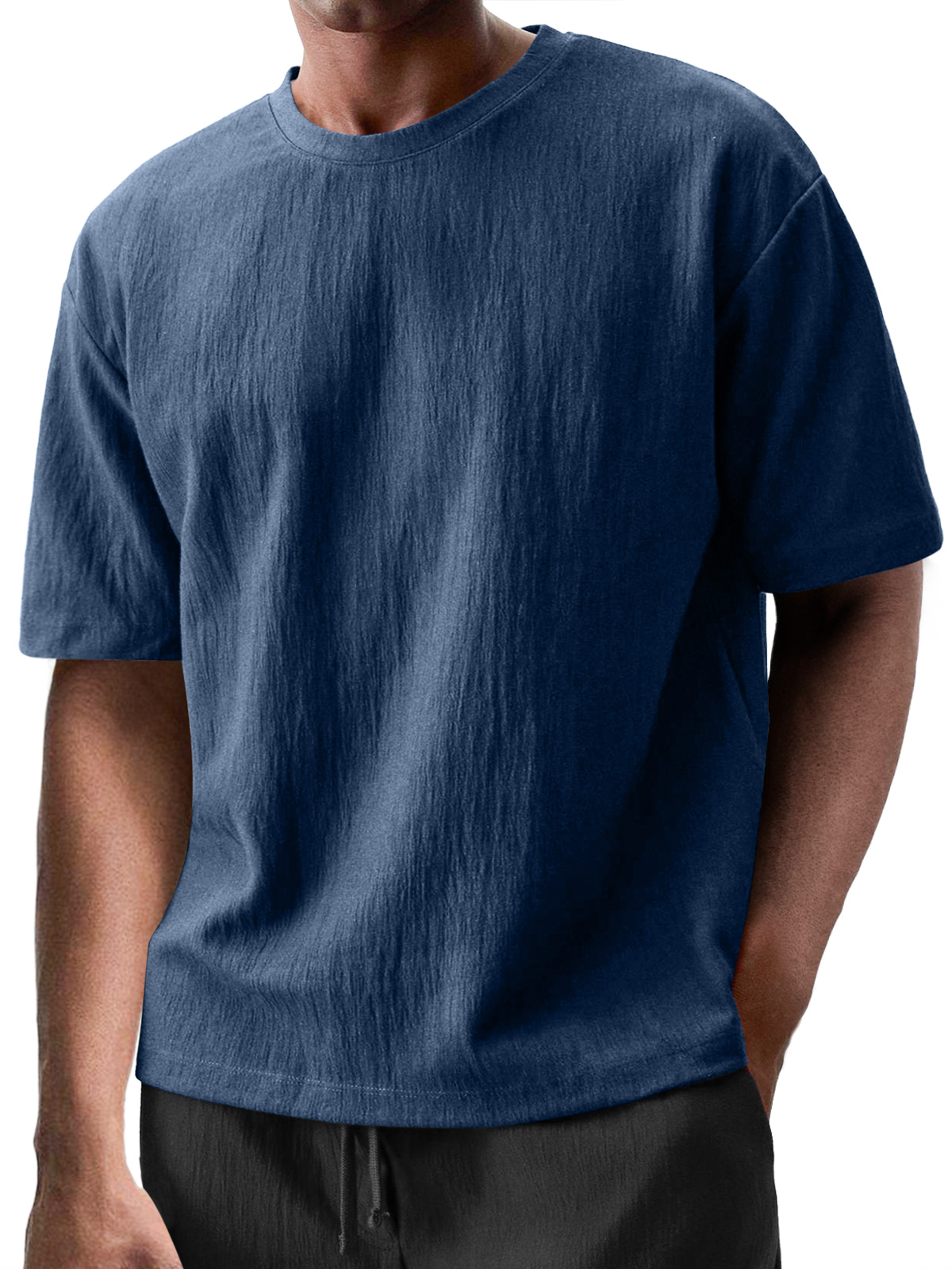Men's Round Neck Casual Pleated Texture Short-sleeved T-shirt