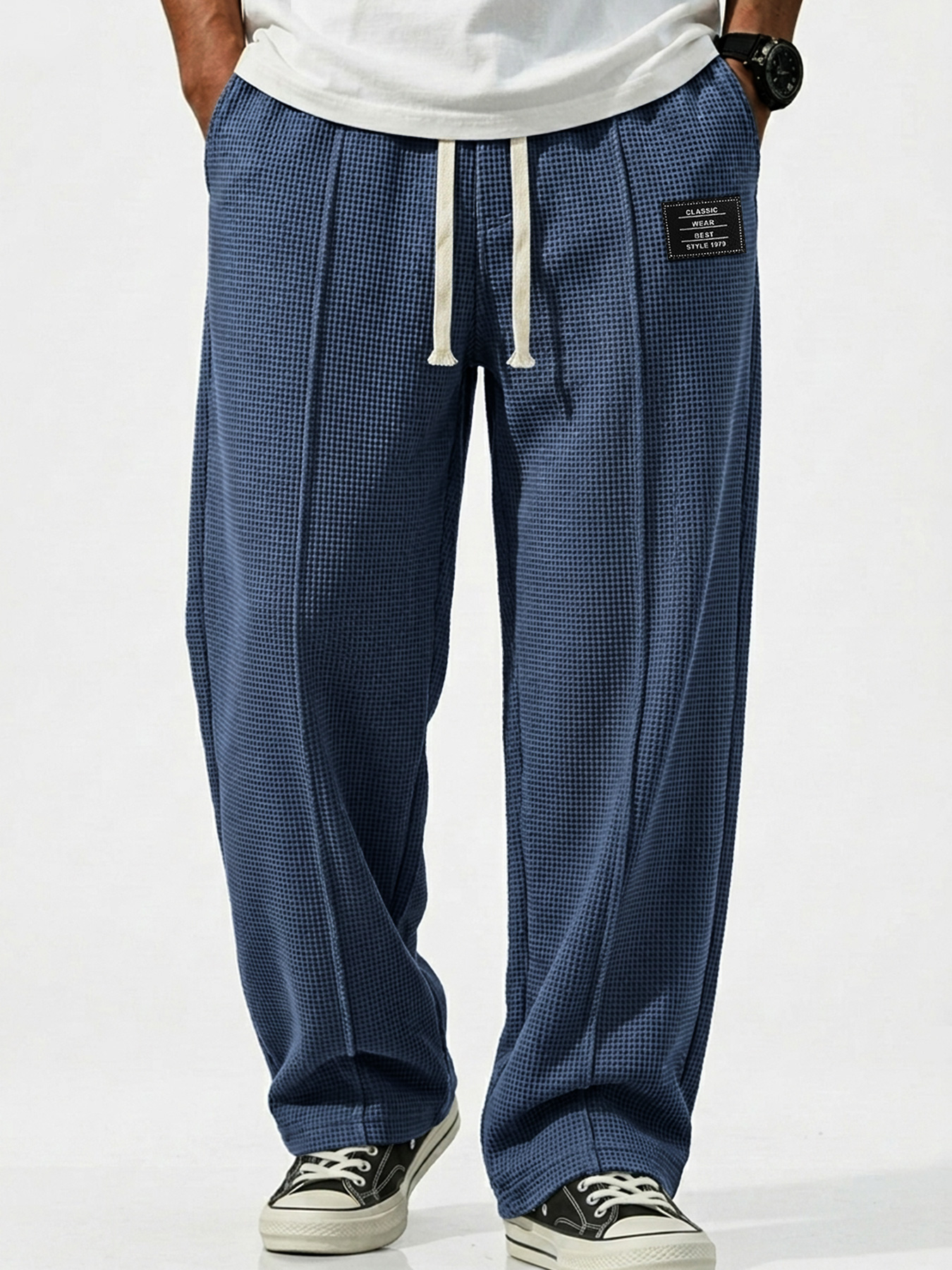 Men's Waffle Breathable Embroidered Logo Casual Trousers