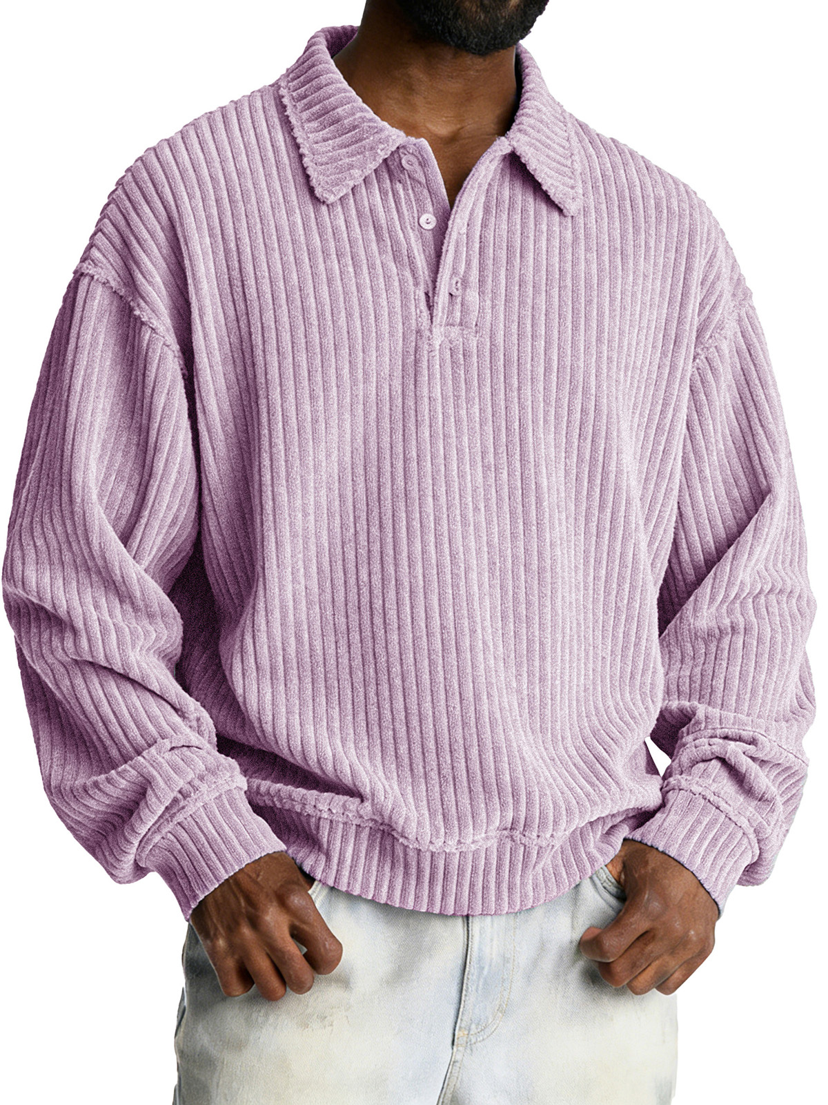Fashionable Retro Loose Pit Strip Fabric Lapel Long-sleeved Polo Shirt