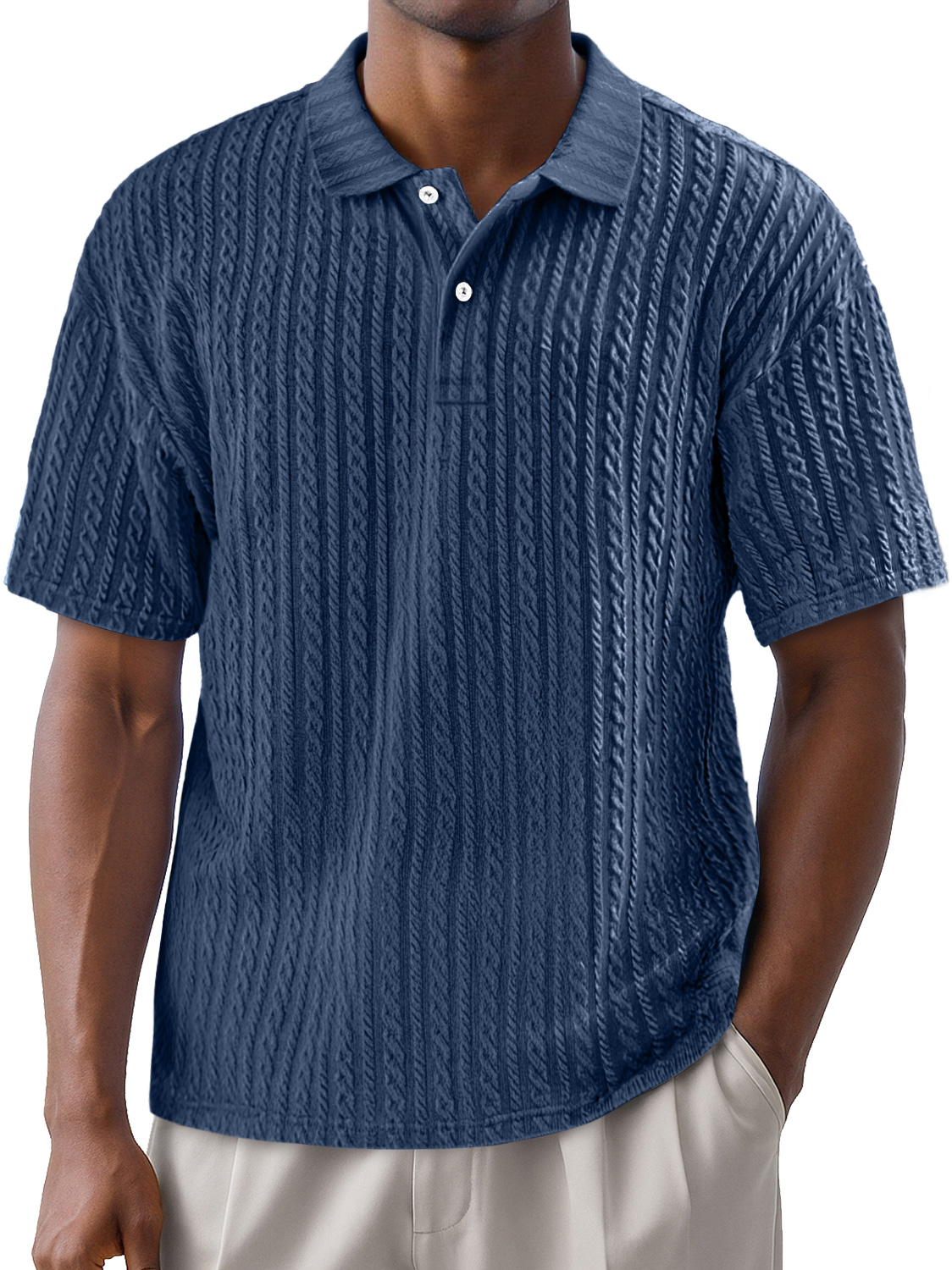Men's Simple Texture Daily Lapel Button Casual Solid Color Short-sleeved Polo Shirt